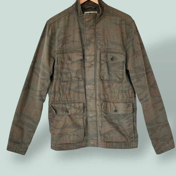 Vintage Lucky Brand‎ Military Camo Jacket Four Pockets Green Size Medium Grunge - Picture 1 of 9